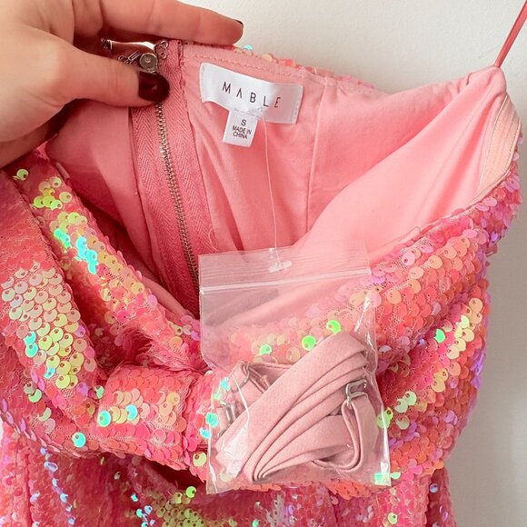 Mable Sequin Bow Cutout Mini Dress Coral Pink Size Small - Picture 8 of 9